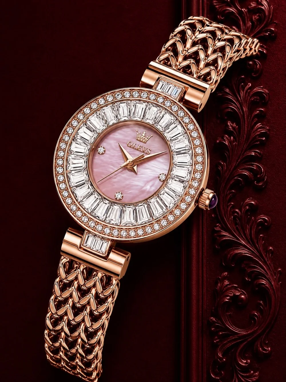 Rose Gold Women's Bracelet Watch with Pink Dial by